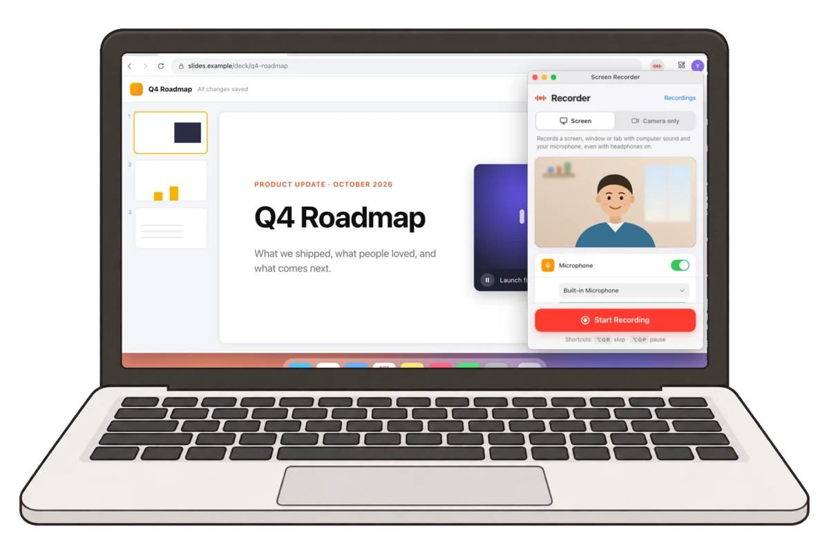 Screen & Sound Recorder 在笔电上打开，准备录一份简报